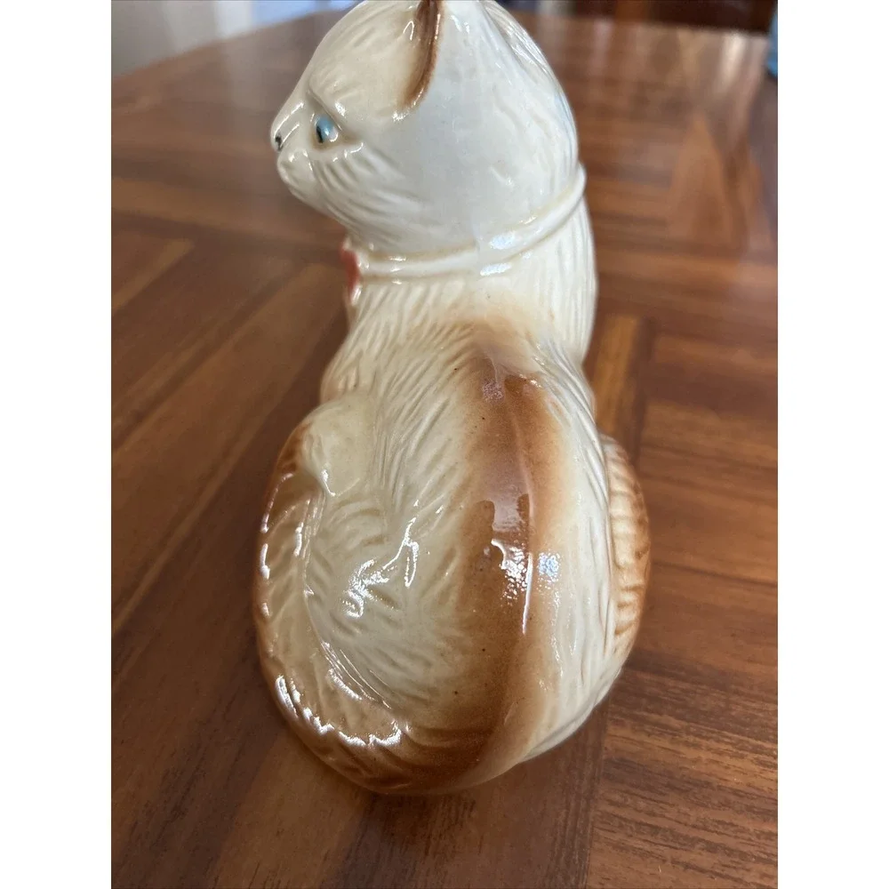made in brazil Glazed Pottery Ceramic‎ Brown Beige Cat Kitten Kitty